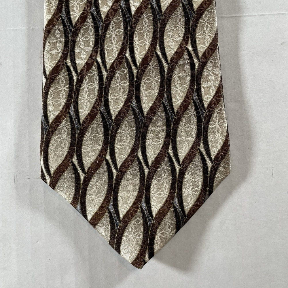 L'Uomo Moda Italian Silk Tie - Elegant Brown &‎ Beige Woven Geometric Pattern